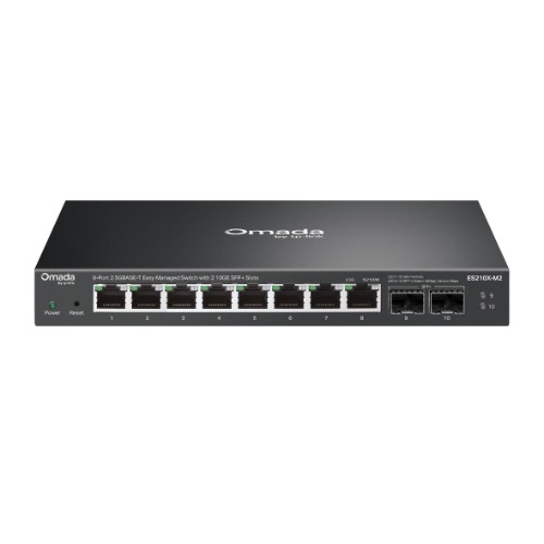 TP-Link Omada ES210X-M2 8-Port 2.5G Managed Switch with 2 10GE SFP+ Slots, Fanless, Metal Casing, Cloud Managed