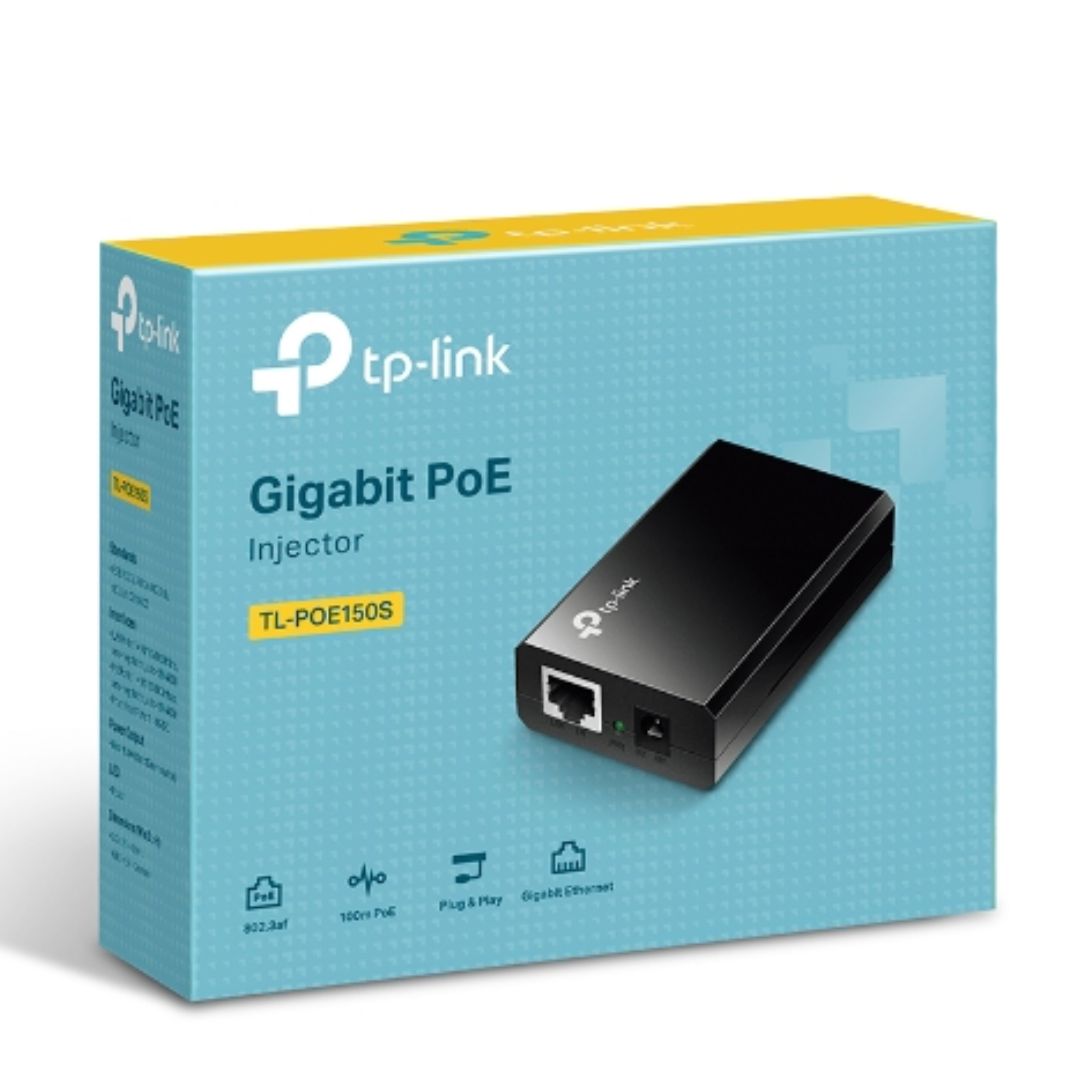 TP-Link POE150S Omada PoE Injector Adapter IEEE 802.3af Compliant Gigabit PoE with 100m Range, Plug-and-Play, 15.4W Power Delivery