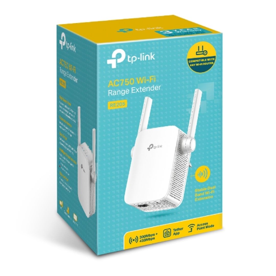 TP-Link RE205 AC750 Dual Band Wi-Fi Range Extender - 2.4GHz 300Mbps & 5GHz 433Mbps, Intelligent Signal Light, Access Point Mode, OneMesh Compatible