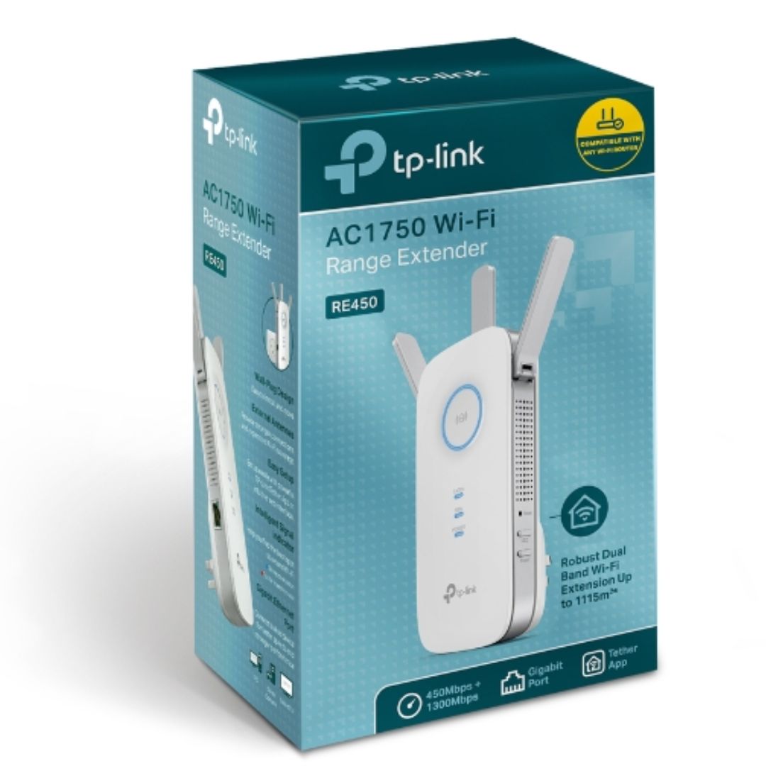 TP-Link RE450 AC1750 Dual-Band Wi-Fi Range Extender with Gigabit LAN & 3 External Antennas, 1750Mbps Wireless Speed