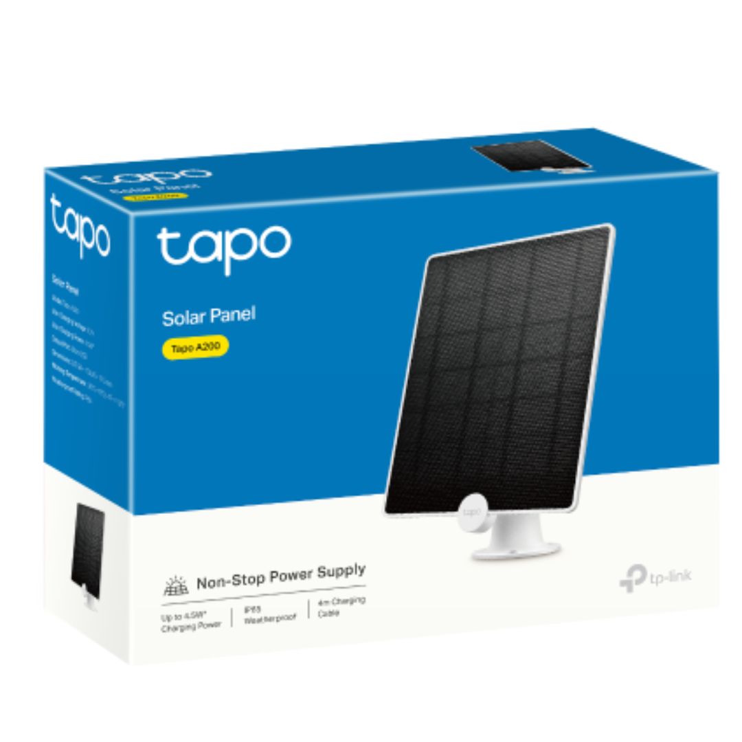 TP-Link Tapo A200 Solar Panel 4.5W Charging Power with 4m Cable & 360° Adjustable Mounting Bracket - IP65 Weatherproof for Tapo Battery Cameras