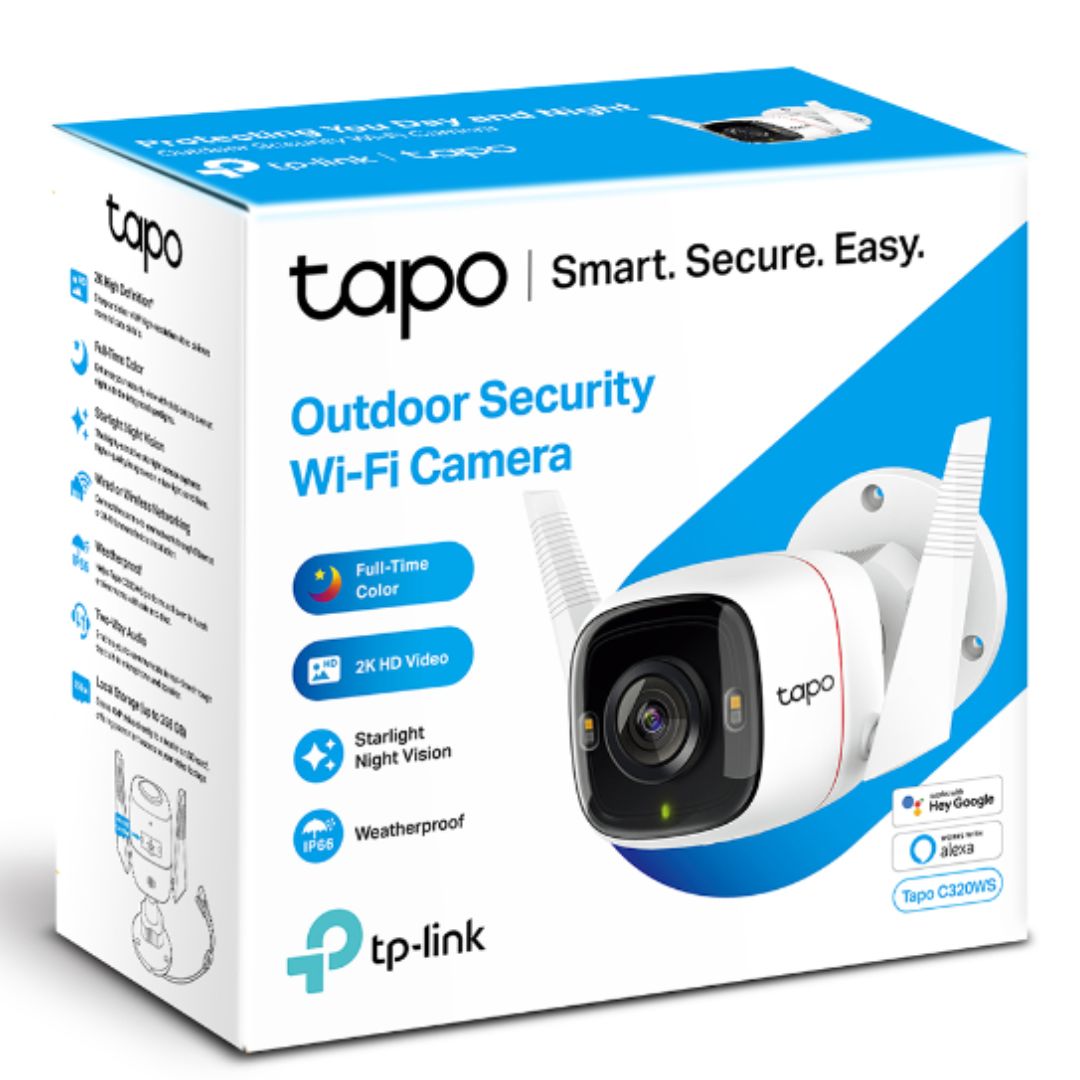 TP-Link Tapo C320WS 2K QHD Outdoor Security Wi-Fi Camera with Full-Colour Night Vision, 2-Way Audio, Motion Detection, IP66 Weatherproof