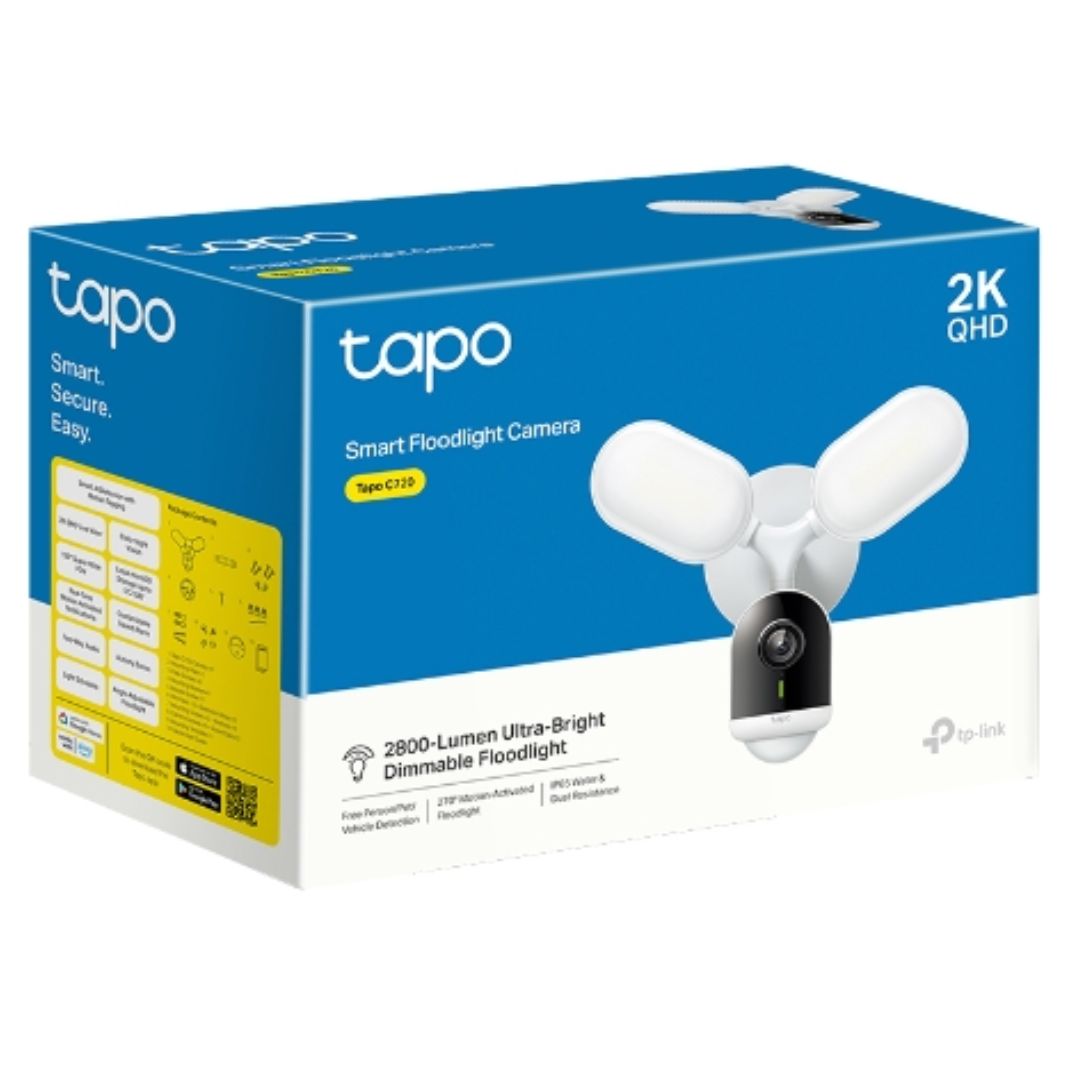 TP-Link Tapo C720 Smart Floodlight Camera 2K QHD Resolution 2800-Lumen Ultra-Bright Adjustable Floodlight IP65 Weatherproof