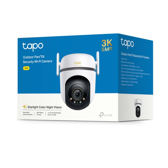 TP-Link TC43 Outdoor Pan/Tilt Security Wi-Fi Camera 3K 5MP with Starlight Color Night Vision and 360° Protection, IP66 Weatherproof