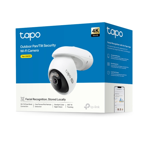TP-Link TC46 4K Outdoor Pan/Tilt Security Wi-Fi Camera with AI Detection, Starlight Colour Night Vision, IP66 Weatherproof & Wi-Fi 6 Dual-Band