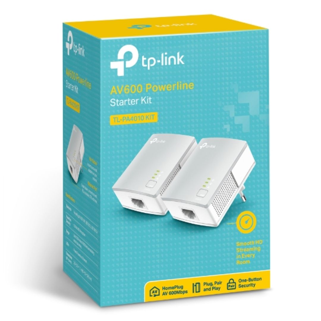 TP-Link TL-PA4010 KIT AV600 Powerline Ethernet Adapter Starter Kit – 600Mbps, 300m Range, 1xLAN Port, Plug & Play Mini Size
