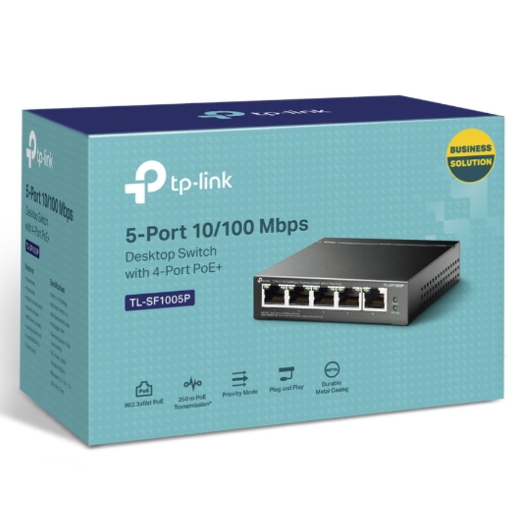 TP-Link TL-SF1005P 5-Port 10/100Mbps Desktop Switch with 4-Port PoE+ 67W Total Power, IEEE 802.3af/at Compliant, Extend Mode, Plug-and-Play