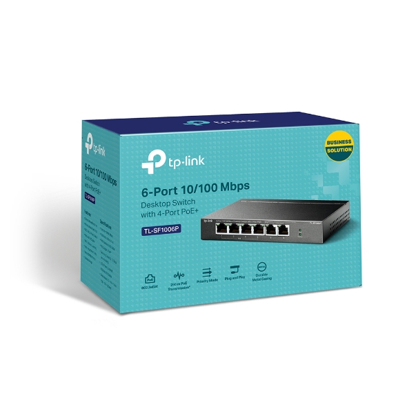TP-Link TL-SF1006P 6-Port 10/100Mbps Desktop Switch with 4-Port PoE+, 67W Total PoE Budget, Extend & Priority Modes