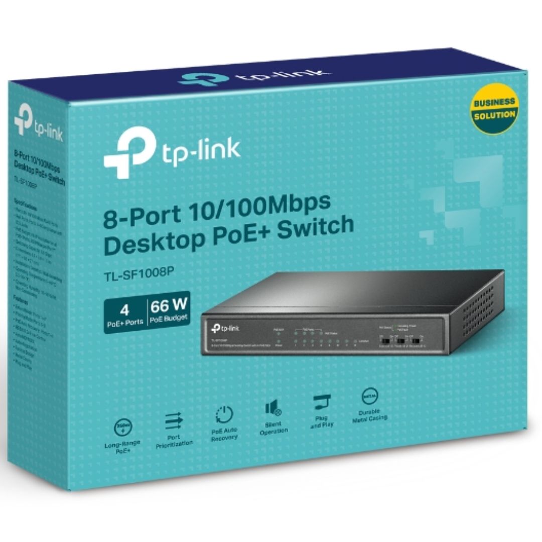 TP-Link TL-SF1008P 8-Port 10/100Mbps Unmanaged Desktop Switch with 4-Port PoE 57W IEEE 802.3af Fanless