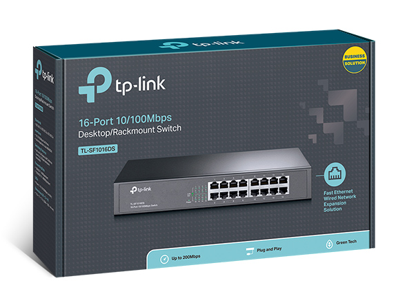 TP-Link TL-SF1016DS 16-Port 10/100Mbps Unmanaged Switch — 3.2 Gbps, Auto MDI/MDIX, Fanless Energy-Efficient Design