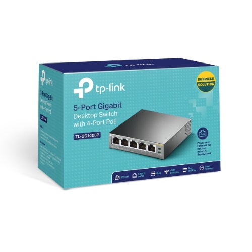 TP-Link TL-SG1005P 5-Port Gigabit Desktop Switch with 4-Port PoE, 56W Power, Fanless Metal Case, Unmanaged Network Switch