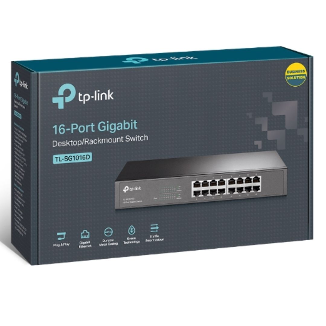 TP-Link TL-SG1016D 16-Port Gigabit Unmanaged Switch - Desktop/Rackmount, Energy Efficient, 32Gbps Switching Capacity