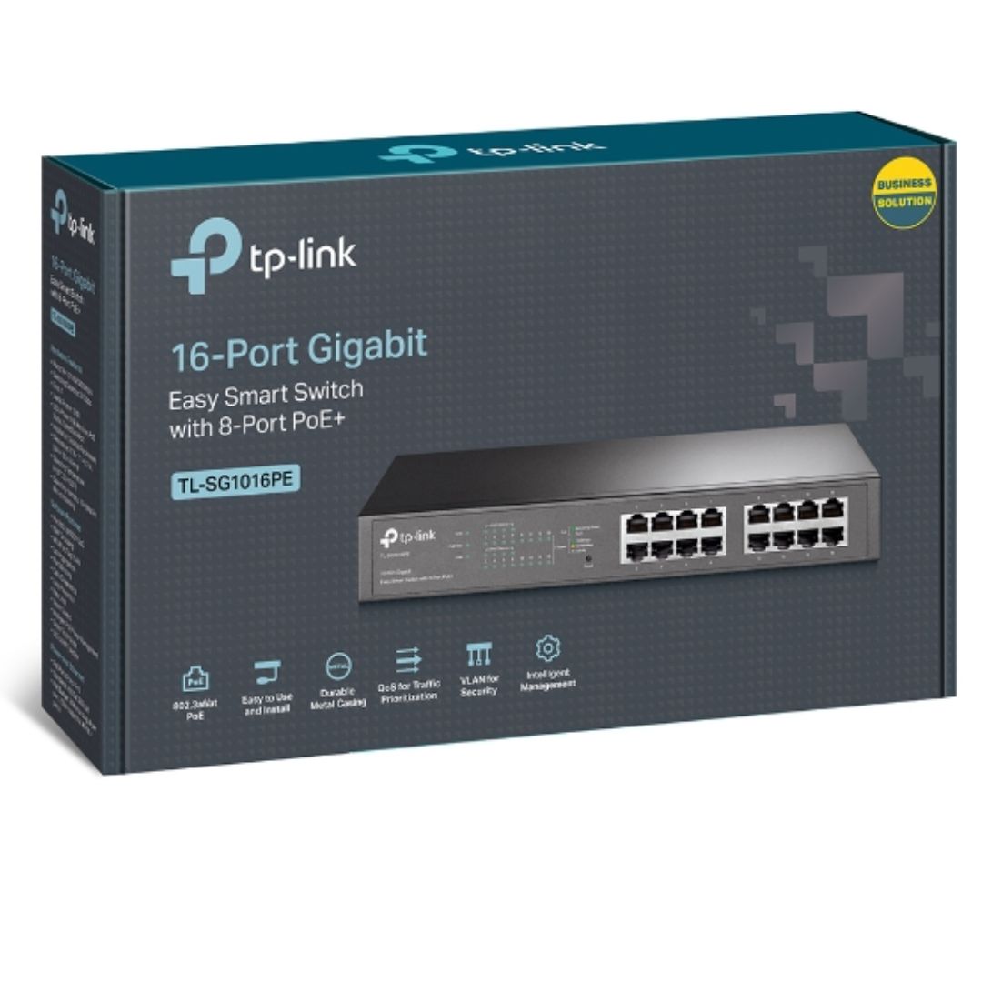 TP-Link TL-SG1016PE 16-Port Gigabit Easy Smart Switch with 8-Port PoE+ | 32Gbps Switching Capacity, Web Management, Rack-Mountable