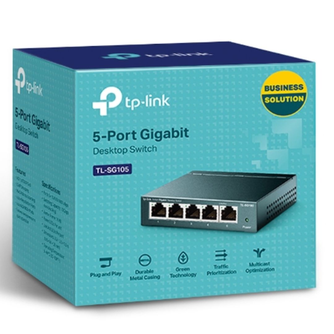 TP-Link TL-SG105 5-Port Gigabit Desktop Switch | Fanless Steel Case, Auto-Negotiation 10/100/1000 Mbps RJ45 Ports, Plug & Play