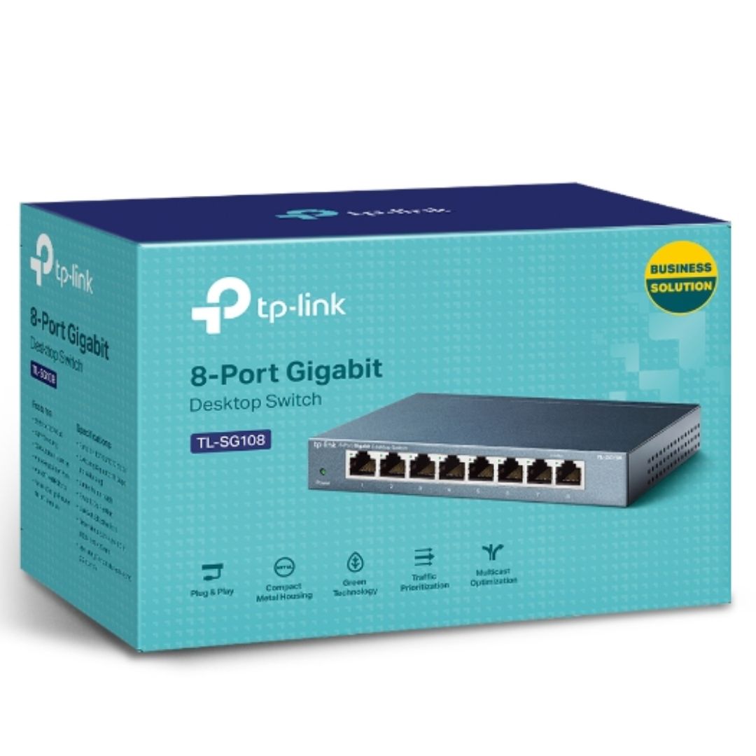 TP-Link TL-SG108 8-Port Gigabit Ethernet Desktop Switch | Fanless Steel Case, QoS, IGMP Snooping, Plug & Play