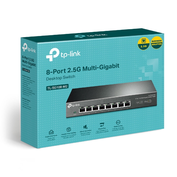TP-Link TL-SG108-M2 8-Port 2.5G Desktop Switch - 40 Gbps Switching Capacity, Fanless, Metal Case, Plug and Play, Wall Mountable