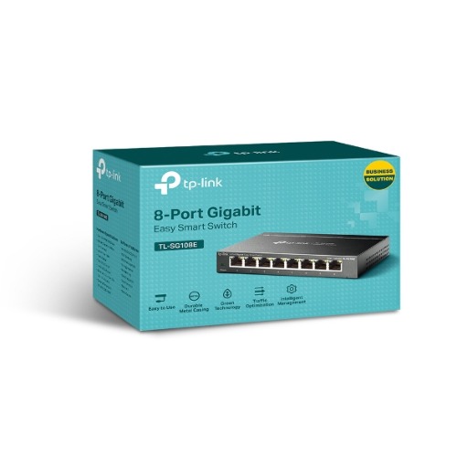 TP-Link TL-SG108E 8-Port Gigabit Easy Smart Switch with VLAN, QoS, IGMP Snooping, Fanless Metal Case, Web Management