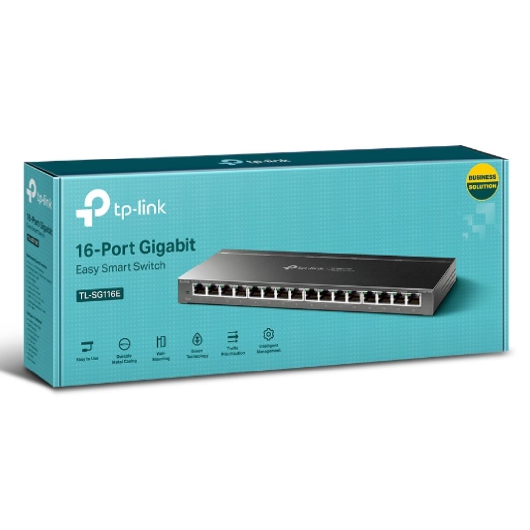 TP-Link TL-SG116E 16-Port Gigabit Easy Smart Switch | 32Gbps L2 Switch with 32 VLAN, 23.81Mpps, Fanless Metal Case