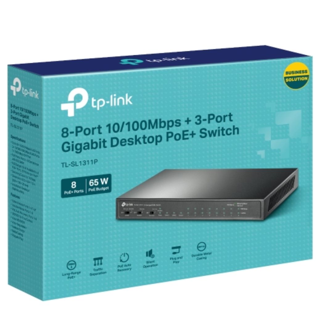 TP-Link TL-SL1311P 8-Port 10/100Mbps + 3-Port Gigabit PoE+ Desktop Switch with Extend Mode up to 250m, Isolation Mode & Auto Recovery