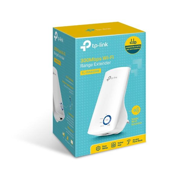 TP-Link TL-WA850RE N300 WiFi Range Extender 2.4GHz 300Mbps with 1x100Mbps LAN & 2 Internal Antennas – Compact Wall-Mounted Wireless Signal Booster