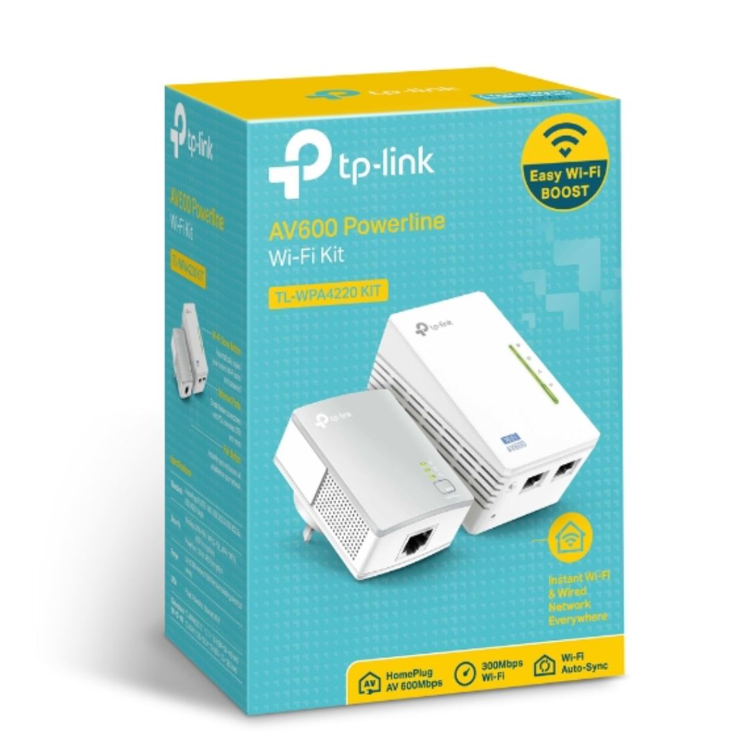 TP-Link TL-WPA4220 KIT AV600 300Mbps Wi-Fi Powerline Extender Starter Kit with 2x100Mbps LAN & 300m Range, 2.4GHz 802.11b/g/n