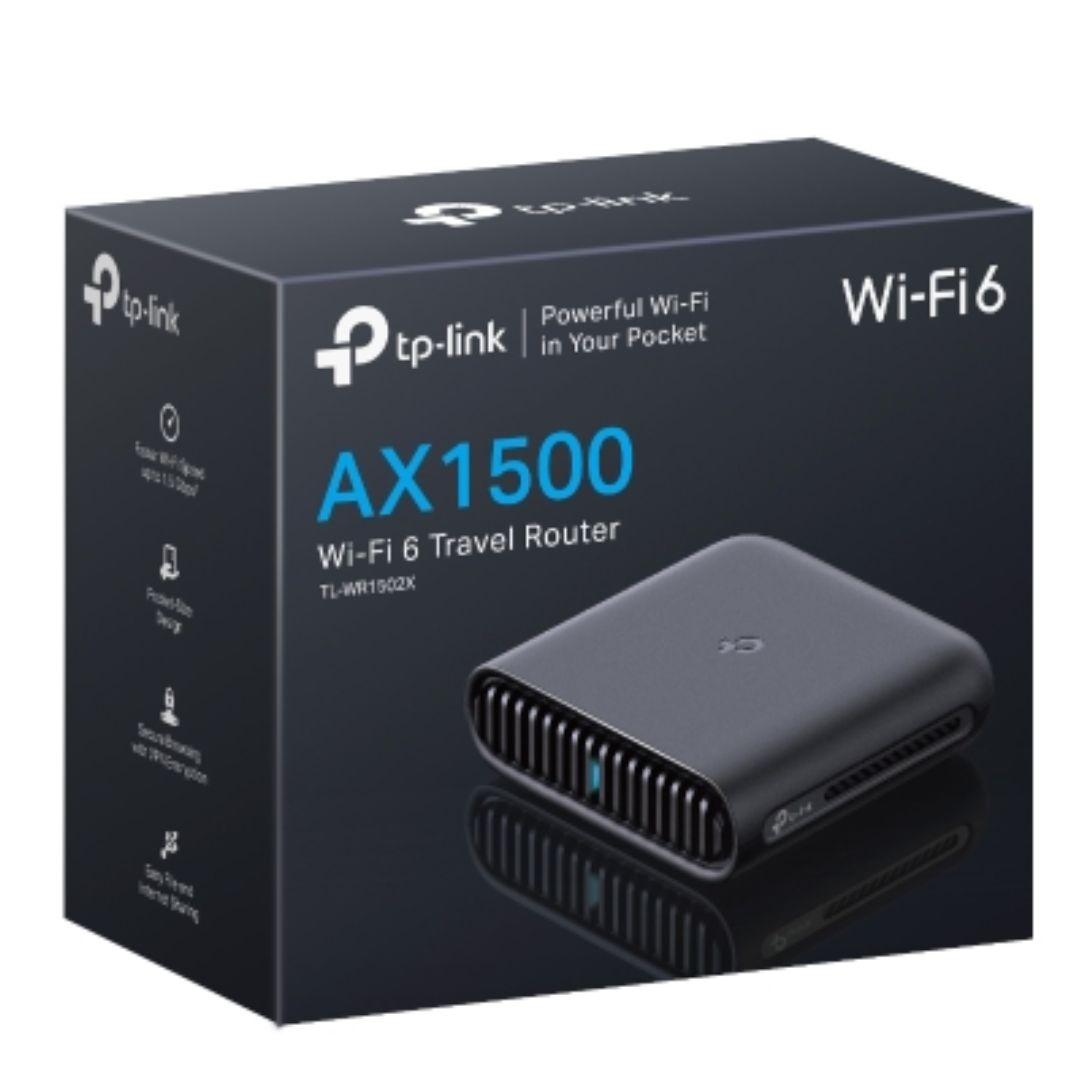 TP-Link TL-WR1502X AX1500 Wi-Fi 6 Travel Router Dual-Band 1201 Mbps + 300 Mbps with Gigabit LAN & WAN Ports, USB Sharing, and VPN Support