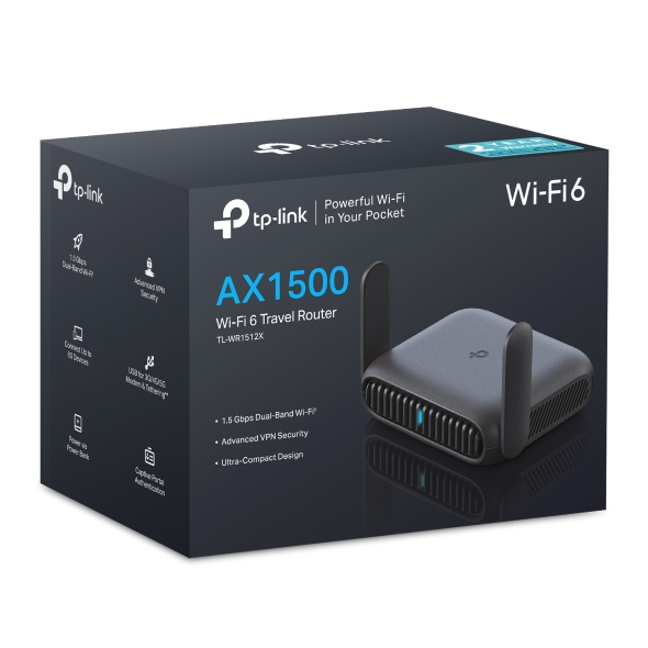 TP-Link TL-WR1512X AX1500 Wi-Fi 6 Dual-Band Travel Router with Gigabit Ports, USB Tethering, Multi-Mode & WPA3 Security