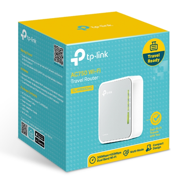 TP-Link TL-WR902AC AC750 Dual Band 750Mbps Wireless Travel Router with 1x100Mbps LAN/WAN, USB for 3G/4G Modem, Pocket-Sized WiFi AP/Range Extender/Client