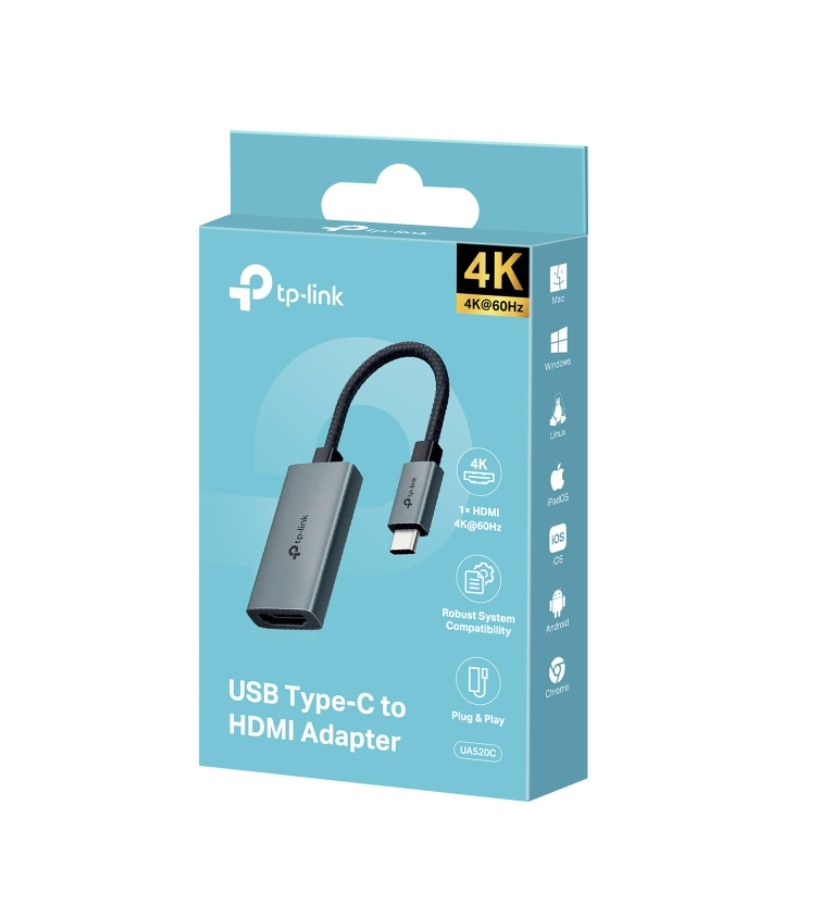 TP-Link UA520C USB Type-C to HDMI Adapter 4K 60Hz, Plug and Play, Durable Aluminum Alloy, Compatible with Windows/macOS/iPadOS/Android