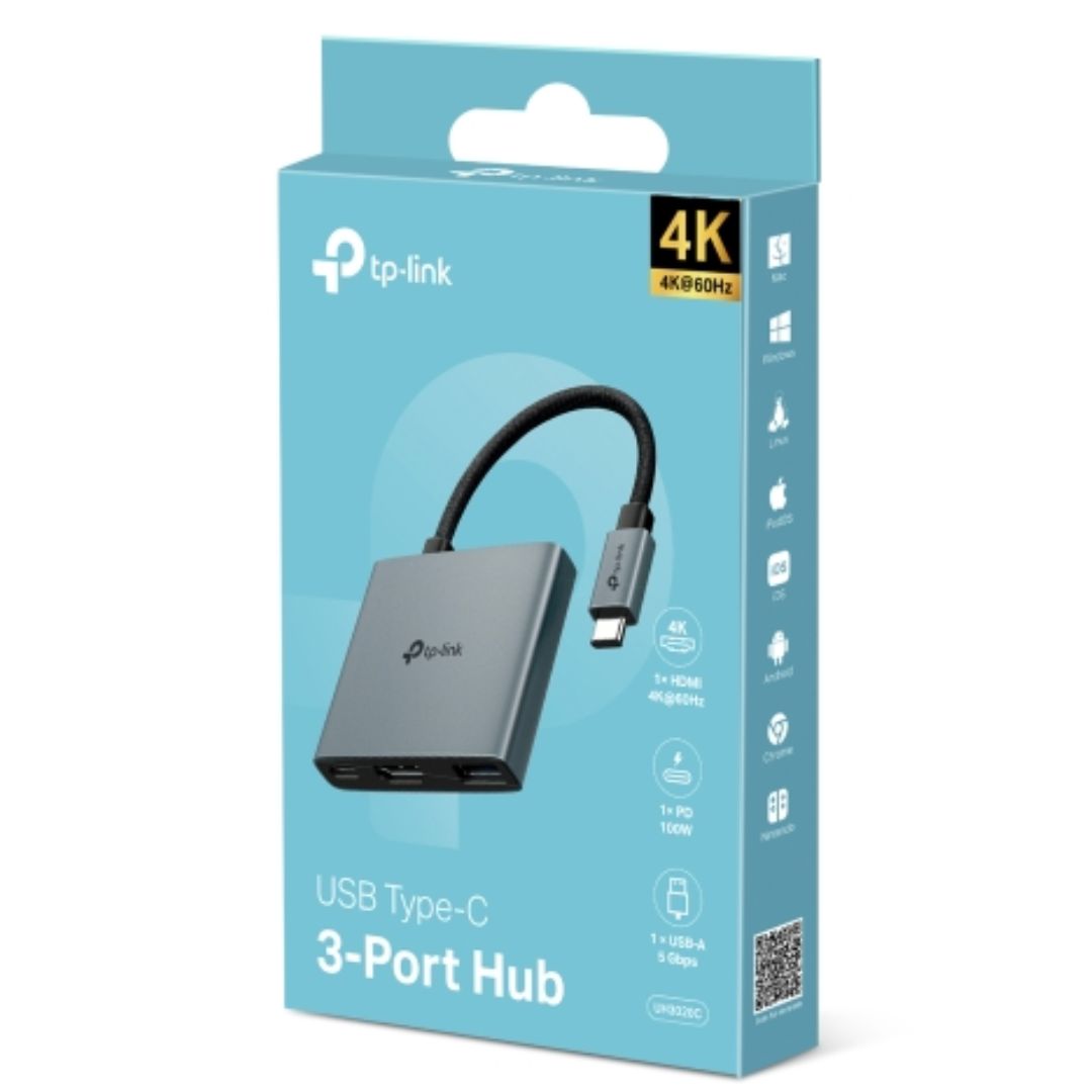 TP-Link UH3020C USB Type-C 3-in-1 Hub with 4K@60Hz HDMI, 100W Power Delivery, USB-A 3.0 Data Port