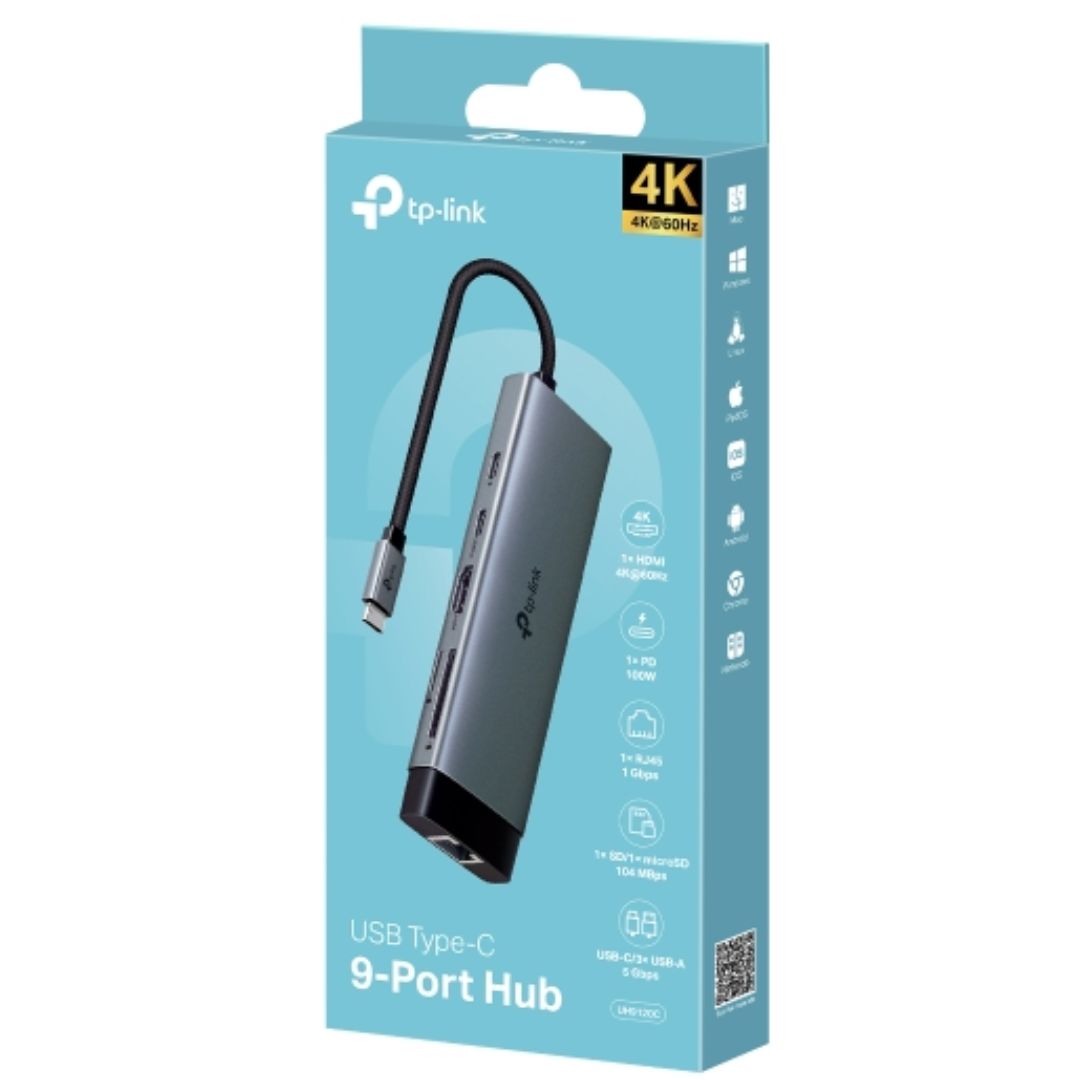 TP-Link UH9120C USB Type-C 9-Port Hub with 4K@60Hz HDMI, Gigabit Ethernet, SD & microSD, 100W Power Delivery, USB 3.0 Data Ports