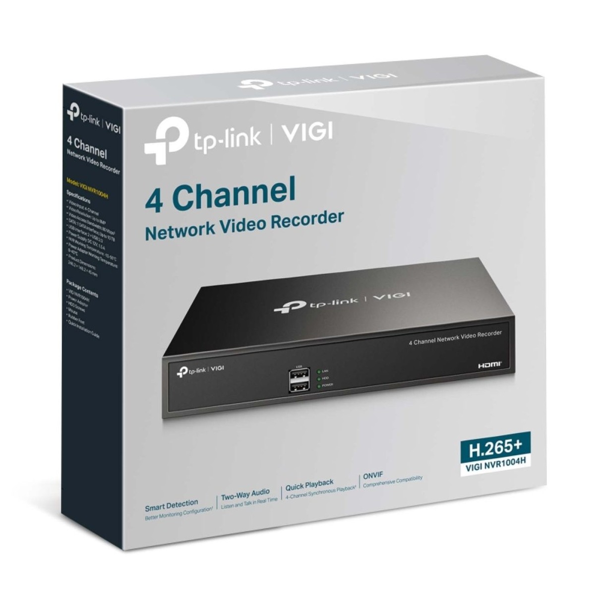 TP-Link VIGI NVR1004H 4-Channel Network Video Recorder with 4K HDMI Output, H.265+ Compression, and Up to 10TB SATA HDD Support