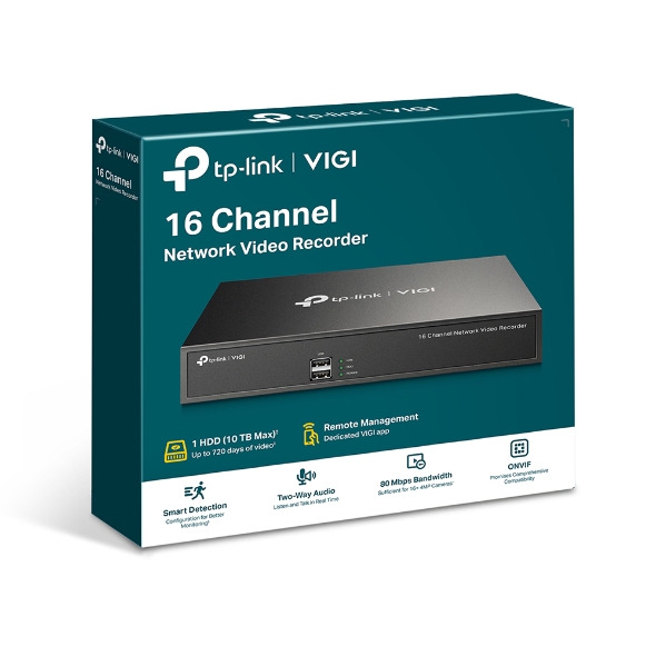 TP-Link VIGI NVR1016H 16 Channel Network Video Recorder with 24/7 Continuous Recording, Up to 10TB SATA HDD Support, 8MP IP Camera Input