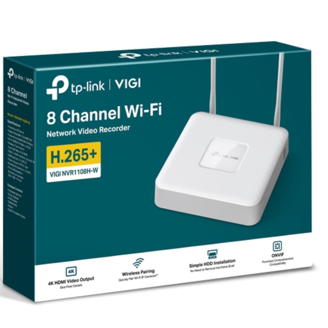 TP-Link VIGI NVR1108H-W 8-Channel 4K WiFi Network Video Recorder with 16MP Decoding, H.265+ Compression, 80Mbps Bandwidth & 10TB SATA HDD Support
