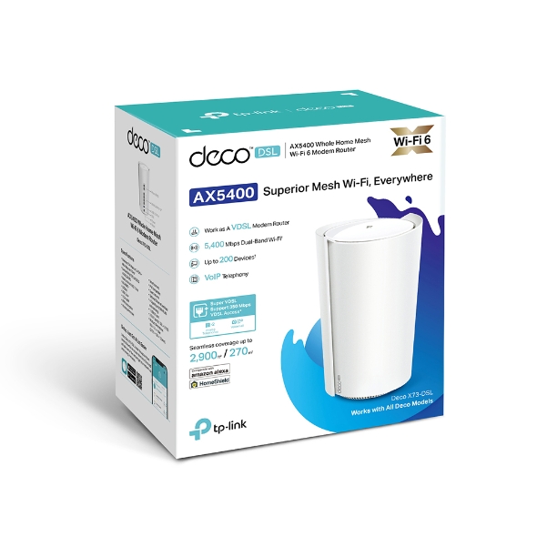 TP-Link Deco X73-DSL AX5400 VDSL Whole Home Mesh Wi-Fi 6 System - 270sqm Coverage for 1-3 Bedroom Homes with Dual-Band, OFDMA, MU-MIMO & Beamforming