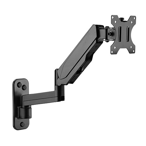 Brateck LDA30-112 Single Screen Wall Mounted Articulating Gas Spring Monitor Arm 17-32 Inch, 8kg Weight Capacity, Quick-Release VESA, Cable Management