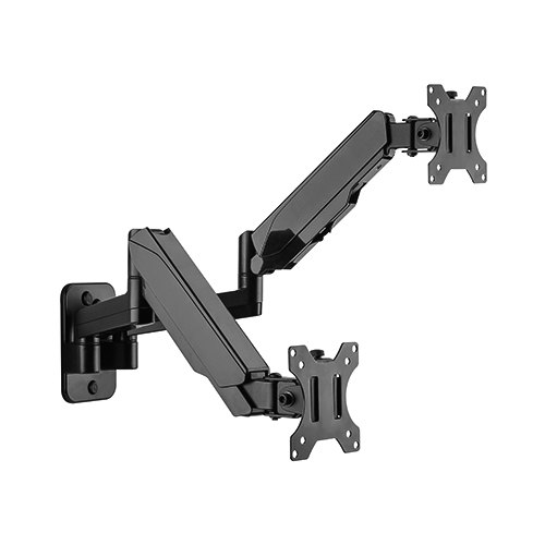 Brateck Dual Monitor Wall Mounted Gas Spring Monitor Arm 17-32 Inch, Weight Capacity 8kg per Screen, Matte Black with Quick-Release VESA Plates
