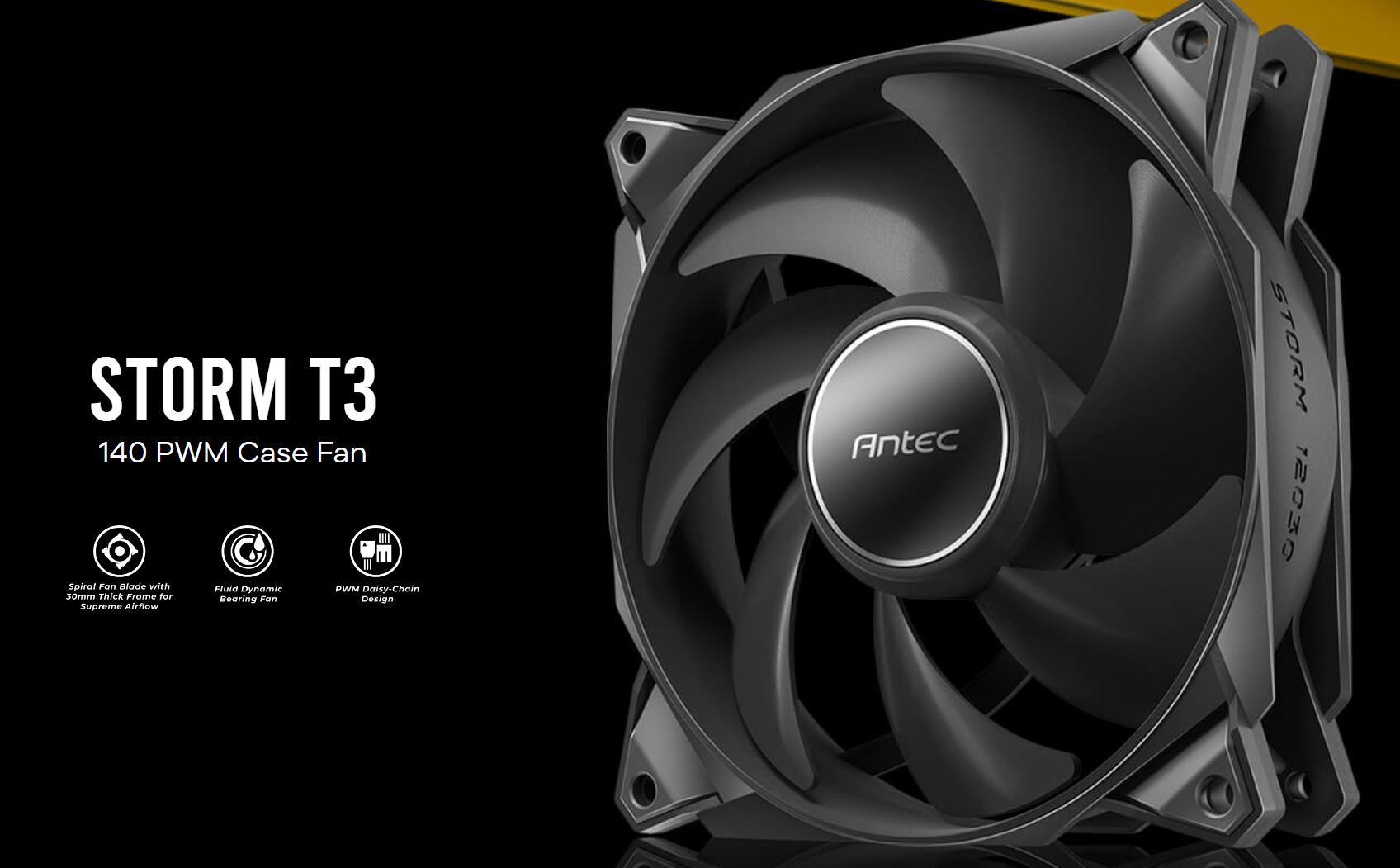 Antec Storm 140mm T3 PWM FDB Case Fan 3 Pack – High Airflow 112 CFM, 33.69 dB Noise, PWM Daisy Chain Design, 3 Years Warranty
