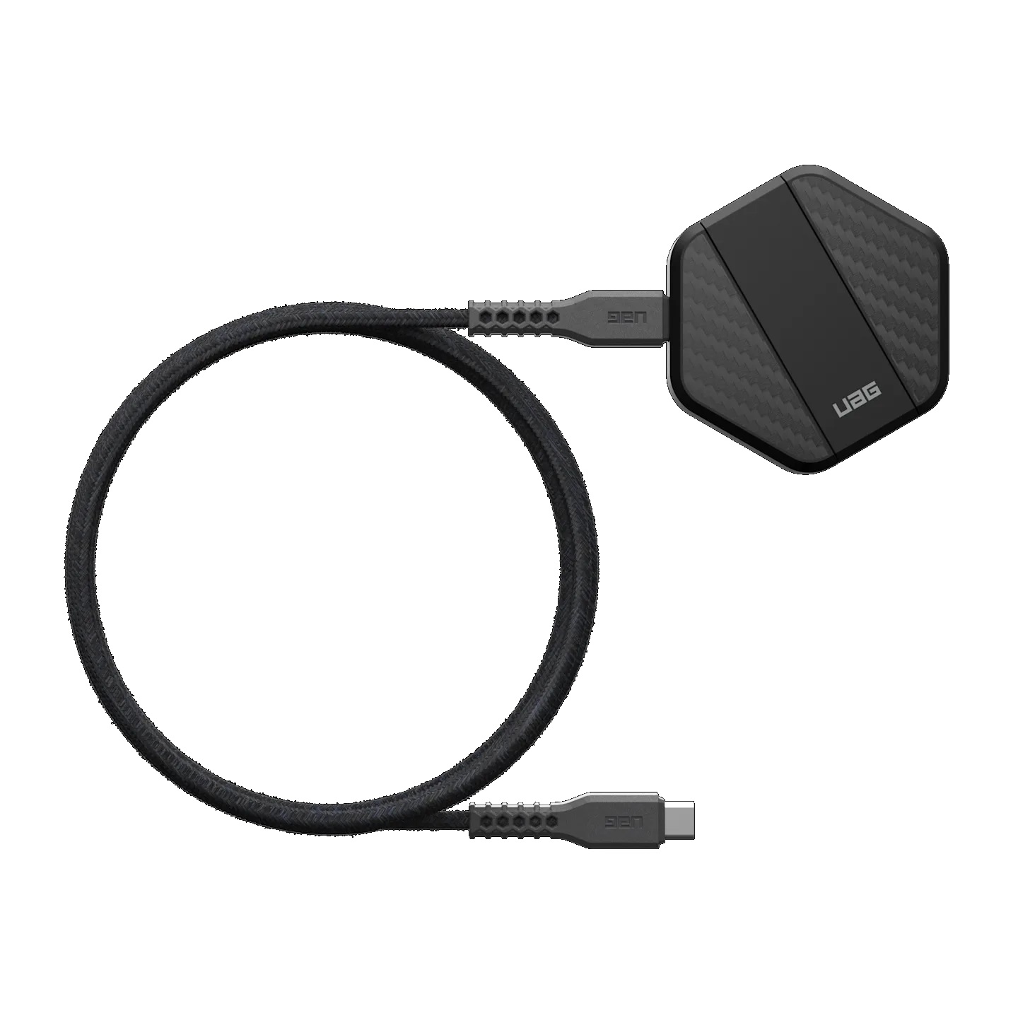 UAG Wireless Charging Pad with Stand - Up to 15W MagSafe Compatible Charger with Detachable 4ft Braided USB-C Cable, Black Carbon Fiber