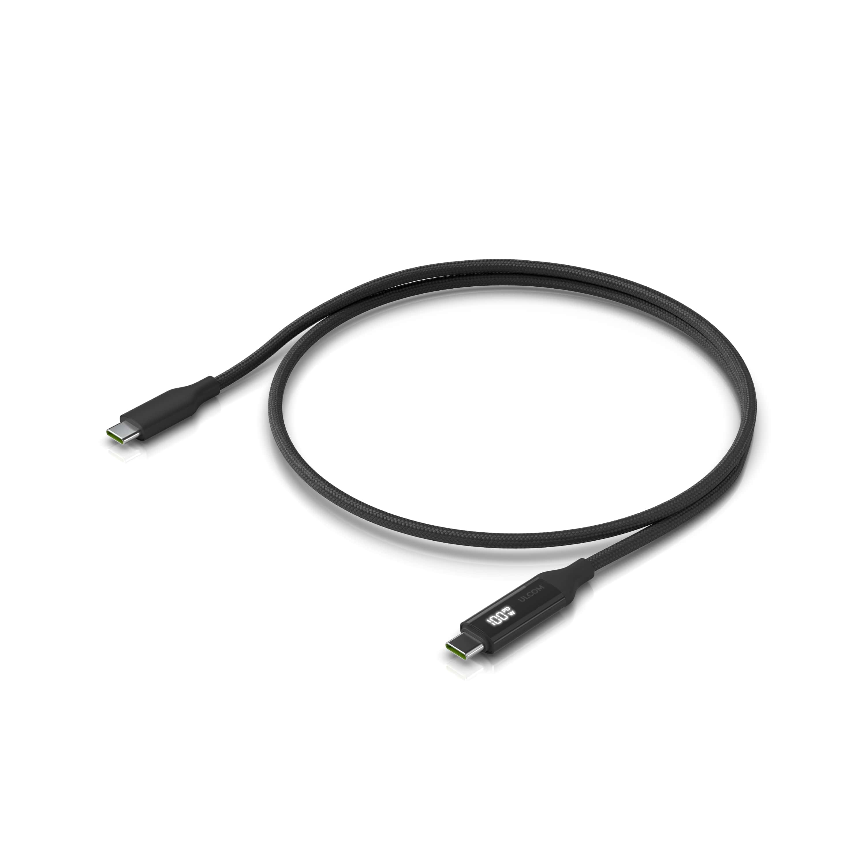 Ubiquiti 0.3M Black Braided USB-C Cable with Double-Sided Charge Display, 100W PD Power & 480Mbps Data Transfer