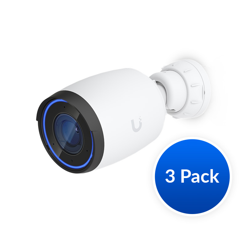 Ubiquiti AI Professional UniFi Protect 4K PoE Indoor/Outdoor Camera 3 Pack - 3x Optical Zoom, AI Detection, IP65 Waterproof, PoE+ Power, 11W Max, GbE RJ45