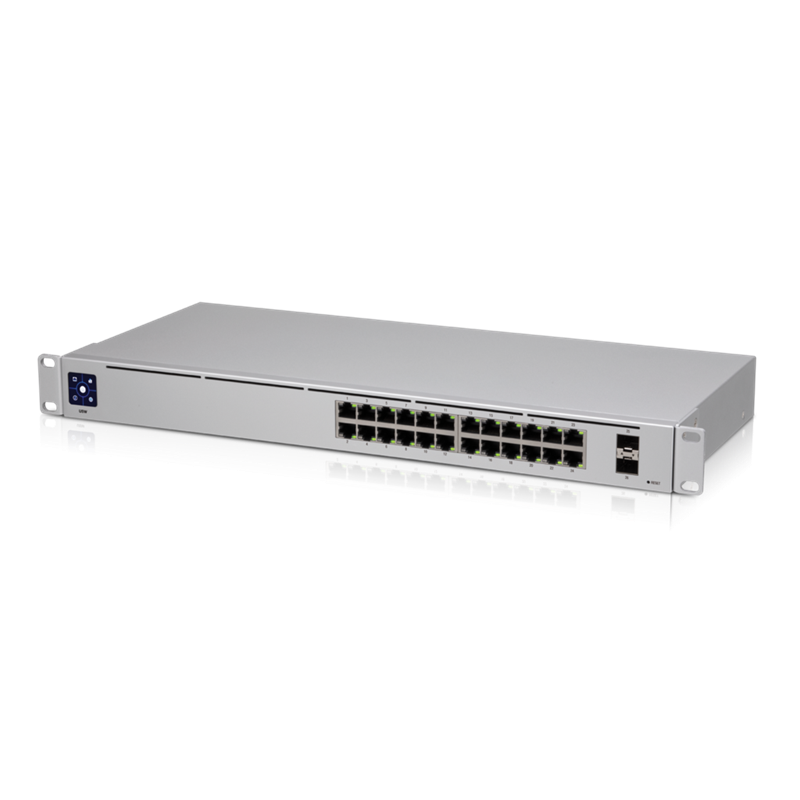 Ubiquiti UniFi USW-24 Gen2 24-Port Managed Gigabit Switch with 2x 1G SFP Ports, 1.3" Touchscreen, Fanless Design, Layer 2 Features