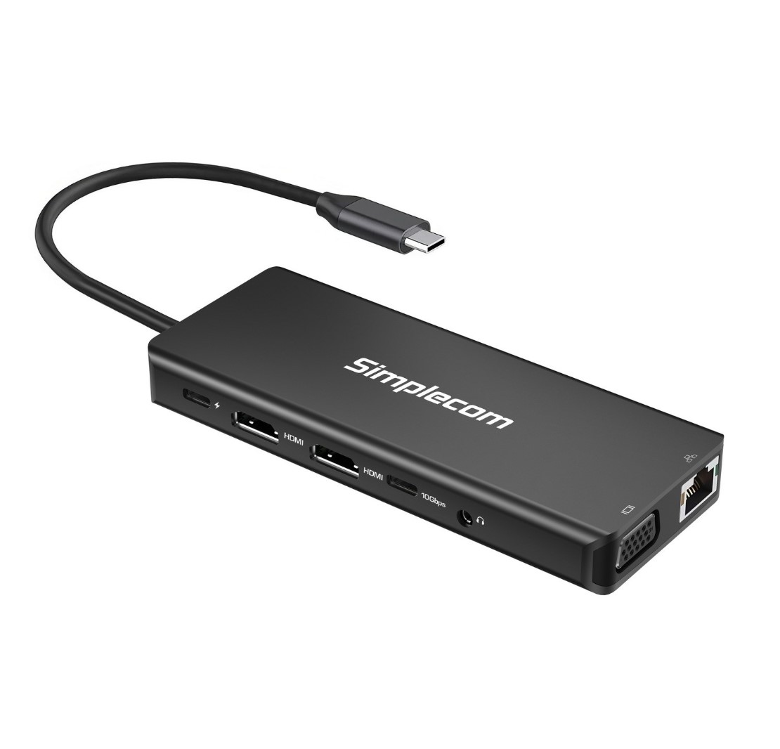 Simplecom CHN613 USB-C 13-in-1 Multiport Docking Station with Dual HDMI + VGA Triple Display & USB 3.2 Gen 2 10Gbps Data Transfer