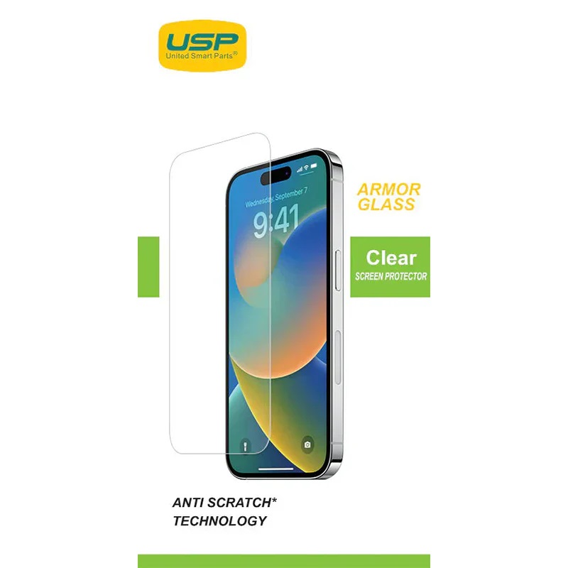 USP Apple iPhone 16 / iPhone 15 Pro / iPhone 15 (6.1") Armor Glass Screen Protector - Full Coverage, 9H Hardness, Bubble-Free Installation, 3 Years Warranty
