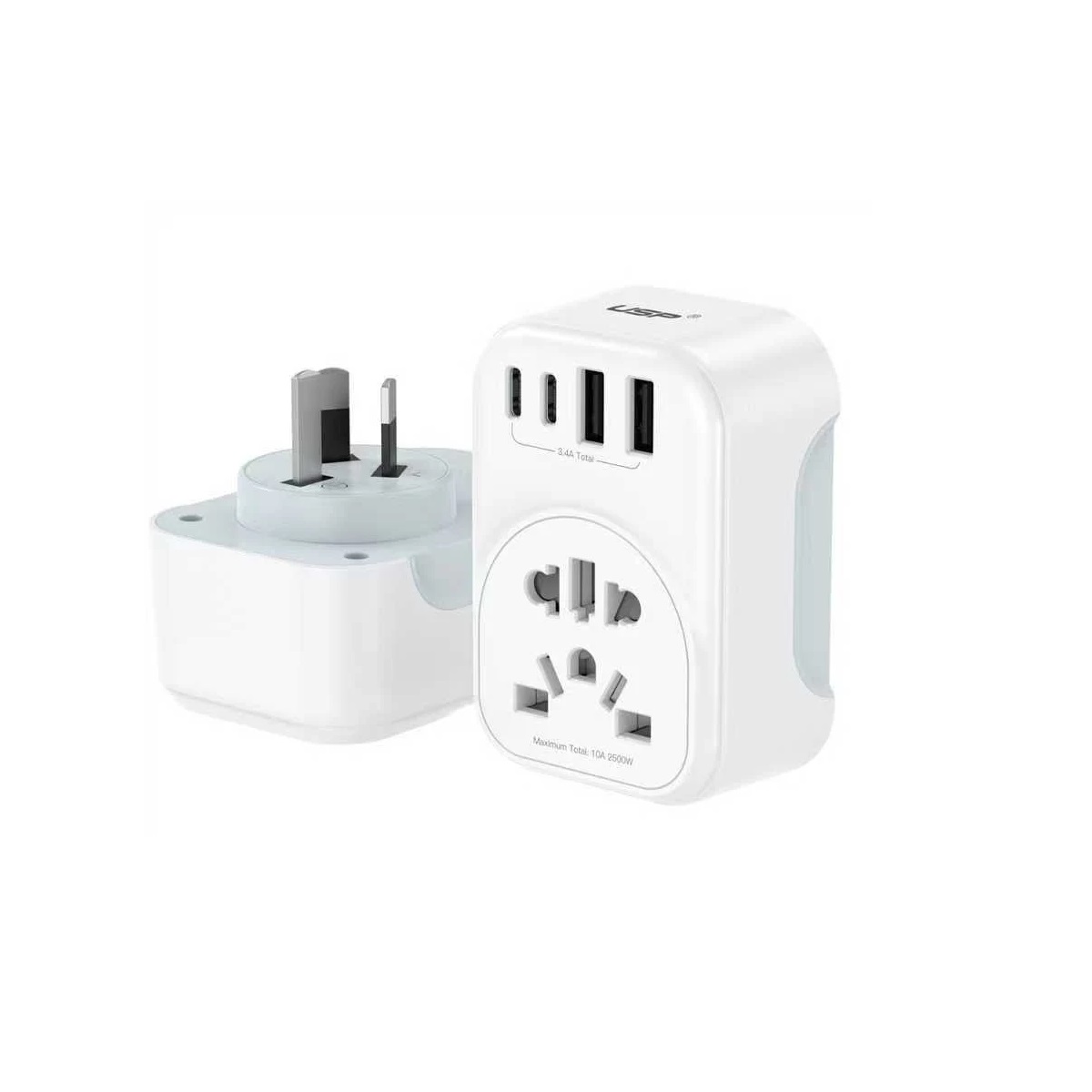 USP Australian Inbound Travel Adapter with 2 USB-A, 2 USB-C Ports & AC Socket | SAA Certified, 2500W Max Power, Portable Universal Plug Adapter