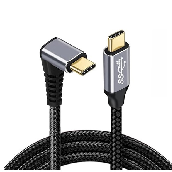 USP Braided USB-C to USB-C Right Angle Cable 1M, 100W Power Delivery, 10Gbps Data Transfer, Black
