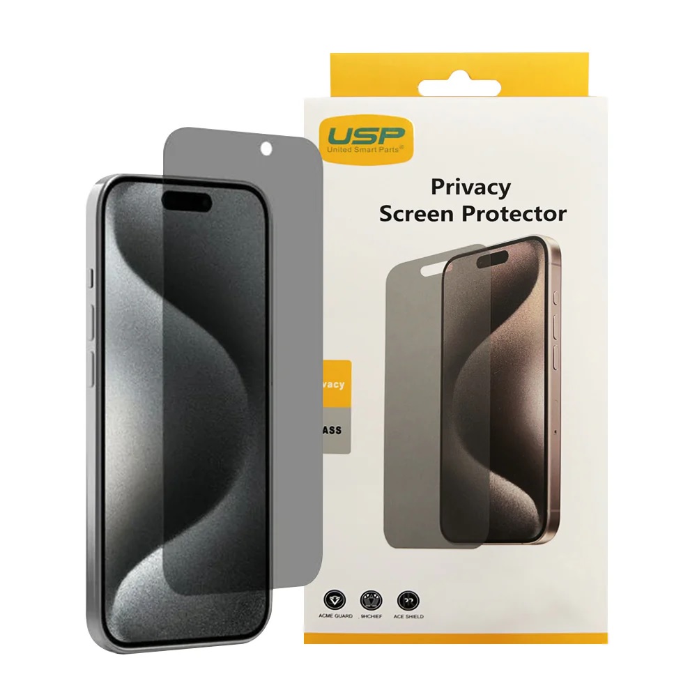 USP Privacy Screen Protector for Apple iPhone 16 / 15 Pro / 15 (6.1") - 9H Tempered Glass, Scratch Resistant, Bubble-free, Case Friendly, 3-Year Warranty