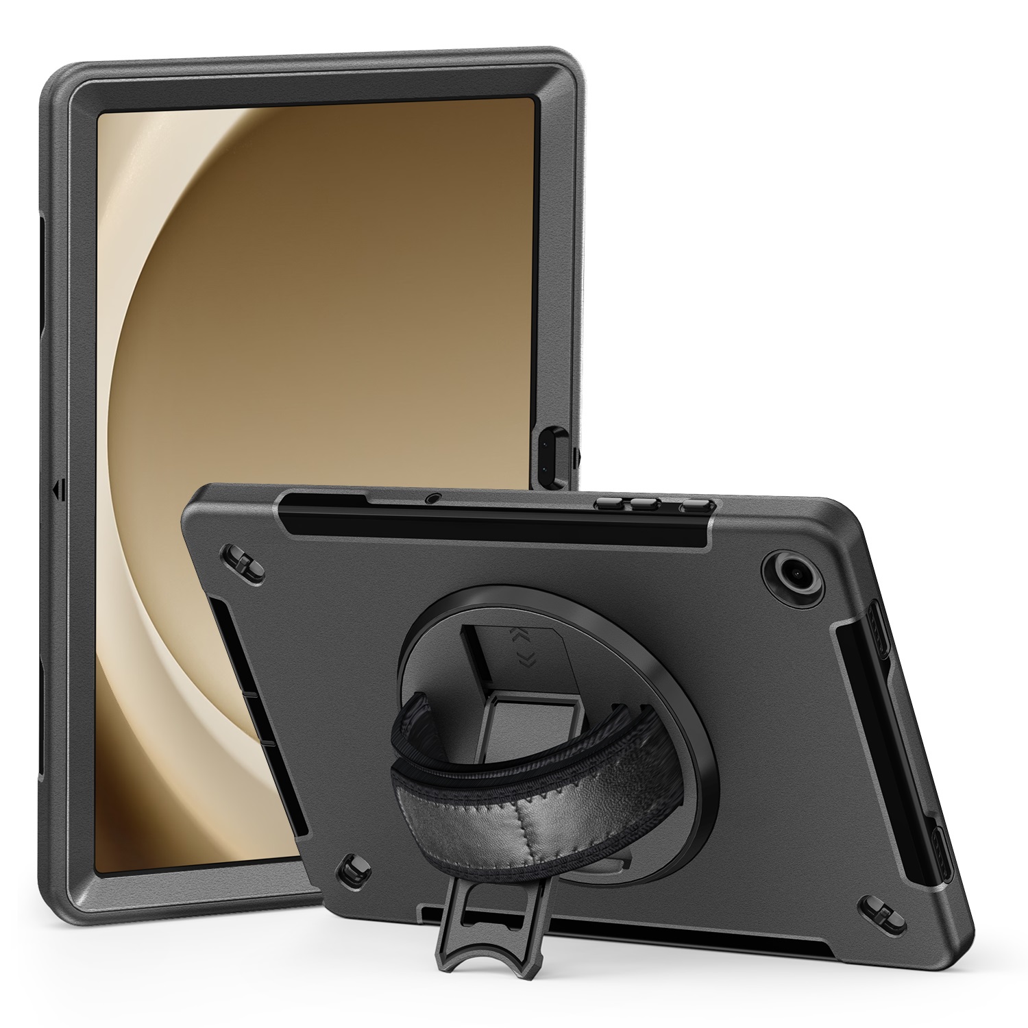 USP Rugged Case for Samsung Galaxy Tab A9+ 11" - ShockProof DropProof with Built-in Kickstand, Adjustable Hand & Shoulder Straps, Black