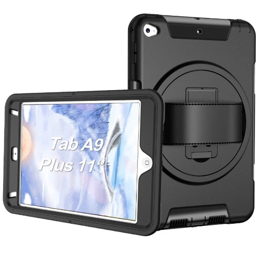 USP Rugged Samsung Galaxy Tab A9+ 11-Inch Case Black with Built-in Kickstand, Adjustable Hand Strap, Shoulder Strap and DropProof Protection