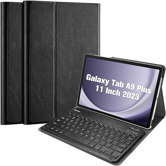 USP Samsung Galaxy Tab A9+ 11" Keyboard Case Black - Magnetic Removable Wireless ABS Keyboard, PU Leather Cover, Front & Rear Camera Holes